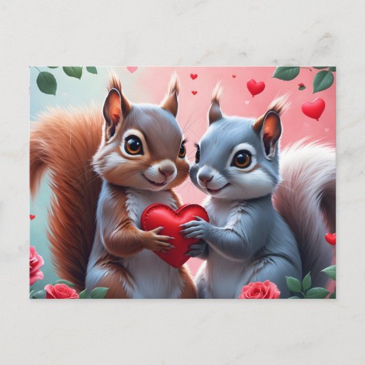 Valentinstag-Eichhörnchen mit Herz Feiertagspostkarte (Vorderseite)