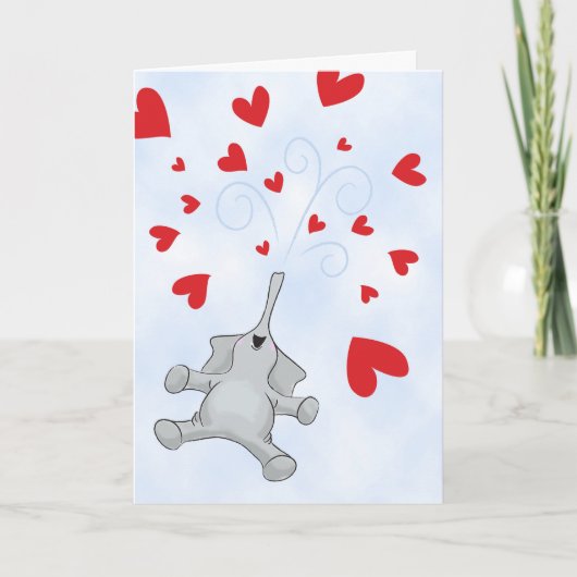 Valentinstag Elefant mit Herzduschen Feiertagskarte (Vorderseite)