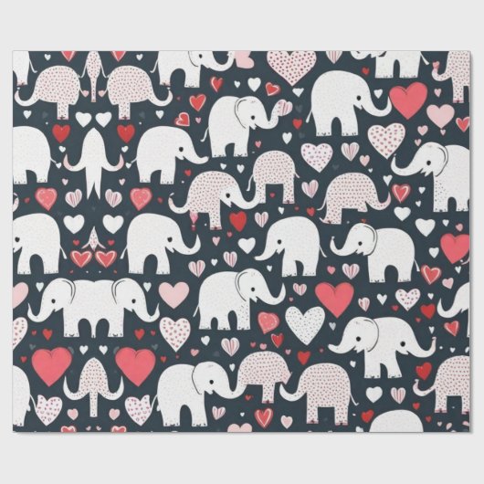Valentinstag Elefanten & Herz Wrapping Paper Geschenkpapier (Flach)