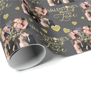 Valentinstag Elegante Gold-Foto-Collage Geschenkpapier
