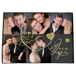 Valentinstag Elegante Gold-Fotocollage Große Geschenktüte