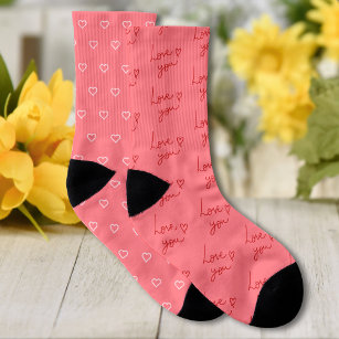 Valentinstag Elegante Textherzen Heiß rosa Socken