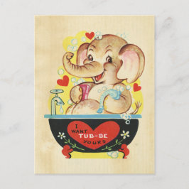 Valentinstag Elephant Kid Animal Retro Rotes Herz Feiertagspostkarte