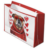 Valentinstag English Bulldog Große Geschenktüte (Vorderseite Schrägansicht)