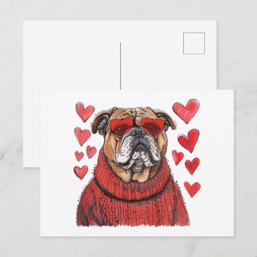 Valentinstag English Bulldog Postkarte (Vorne/Hinten)