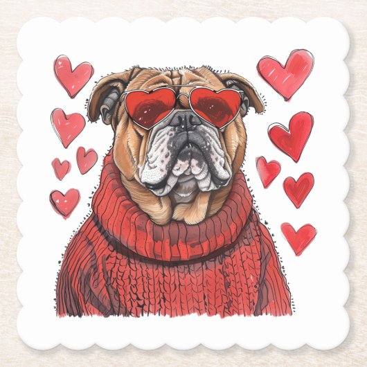 Valentinstag English Bulldog Untersetzer (Vorderseite)