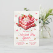 Valentinstag Erdbeerkuchen Herzbrot Brunch Einladung (Stehend Vorderseite)