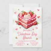 Valentinstag Erdbeerkuchen Herzbrot Brunch Einladung (Vorderseite)