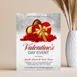 Valentinstag-Event Rote Herz-Box & Rosenblüten Flyer
