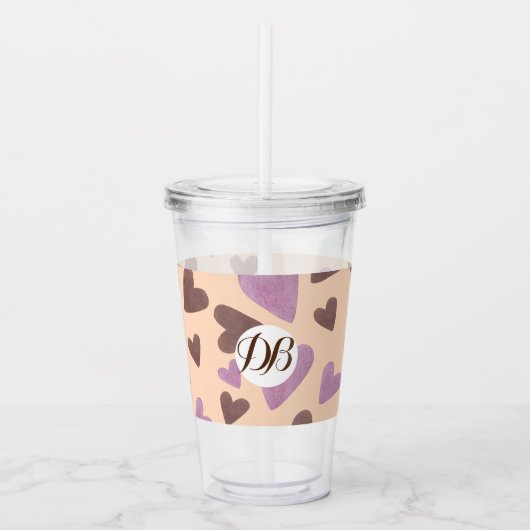 Valentinstag-Farbhörer-Monogramm Acryltrinkbecher (Vorderseite)