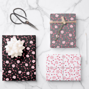 Valentinstag Feine weiße Rosen gemischt 2 Geschenkpapier Set