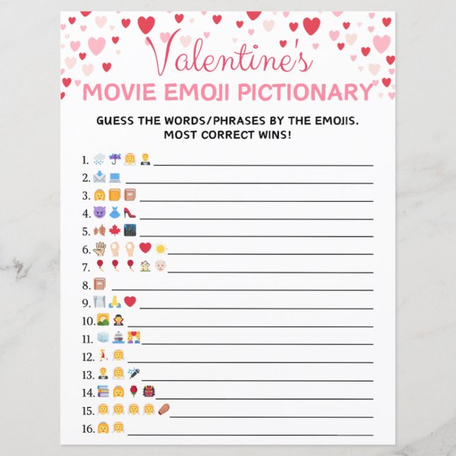 Valentinstag Film Emoji Pictionary Game (Vorderseite)