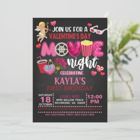 Valentinstag Filmabend Einladung (Stehend Vorderseite)