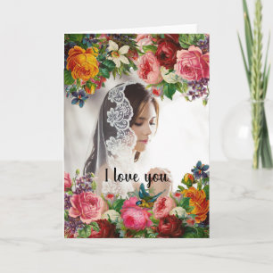 Valentinstag Floral Ich liebe dich Foto Hochzeit Feiertagskarte