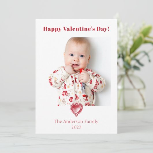 Valentinstag Foto Vintage Herzkarte (Stehend Vorderseite)