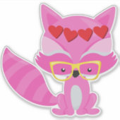 Valentinstag Fox, Rosa Fox, Brille, Herz Aufkleber (Vorderseite)
