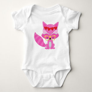Valentinstag Fox, Rosa Fox, Brille, Herz Baby Strampler