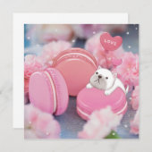 Valentinstag: Französischer Bulldog, Macarons & Bl Einladung (Vorne/Hinten)