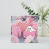 Valentinstag: Französischer Bulldog, Macarons & Bl Einladung (Stehend Vorderseite)