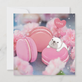 Valentinstag: Französischer Bulldog, Macarons & Bl Einladung