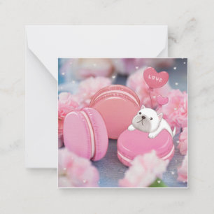 Valentinstag: Französischer Bulldog, Macarons & Bl Mitteilungskarte