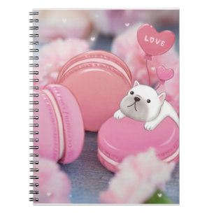 Valentinstag: Französischer Bulldog, Macarons & Bl Notizblock