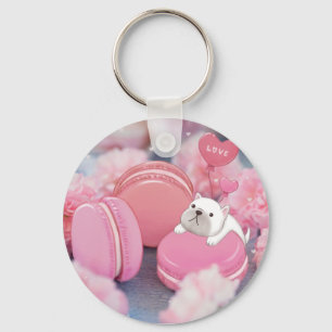 Valentinstag: Französischer Bulldog, Macarons & Bl Schlüsselanhänger