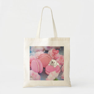 Valentinstag: Französischer Bulldog, Macarons & Bl Tragetasche