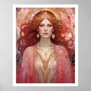 Valentinstag Frau Art Déco Roter Kopf Print Poster
