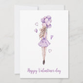 Valentinstag Frau mit Ballon Feiertagskarte (Vorderseite)