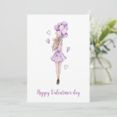 Valentinstag Frau mit Ballon Feiertagskarte (Stehend Vorderseite)