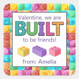 Valentinstag Freundschaft Pastell Bausteine Quadratischer Aufkleber