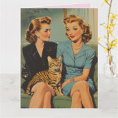 VALENTINSTAG-FREUNDSCHAFT RETRO-KATZENMUTTER-GRUß KARTE (Gelbe Blume)