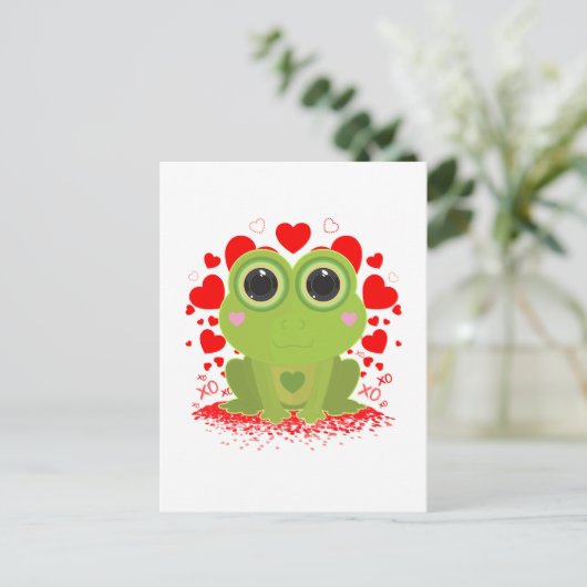 Valentinstag-Frosch Postkarte (Stehend Vorderseite)