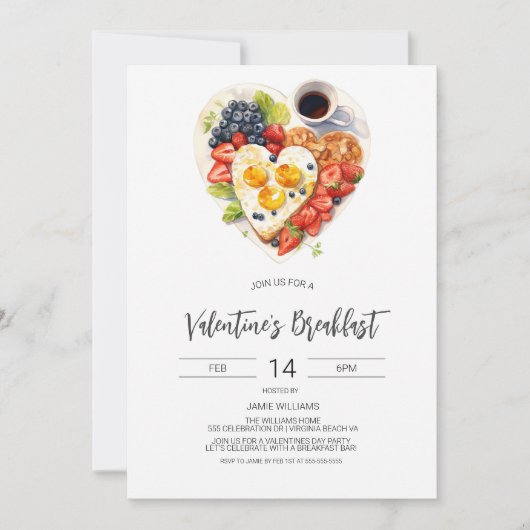 Valentinstag Frühstück, Muttertags Frühstück Einladung (Vorderseite)