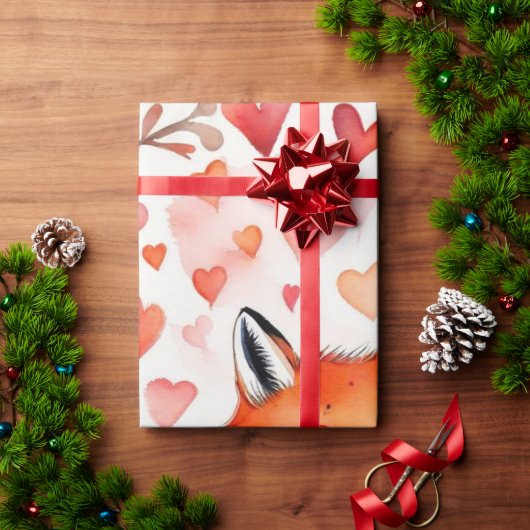Valentinstag Fuchs rote Herzen Wrapping Paper Geschenkpapier (Feiertagsgeschenk)