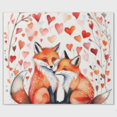 Valentinstag Fuchs rote Herzen Wrapping Paper Geschenkpapier (Flach)