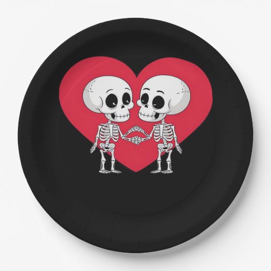Valentinstag Funny Skeleton Handherz Pappteller (Vorderseite)