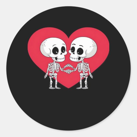 Valentinstag Funny Skeleton Handherz Runder Aufkleber (Vorderseite)