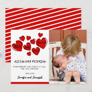 Valentinstag-Geburtsankündigungskarte rotes süßes Ankündigung