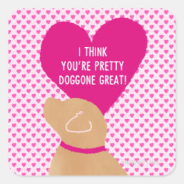 Valentinstag Gelber Hund Großes Etikett Quadratischer Aufkleber