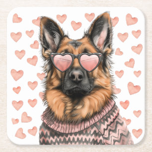 Valentinstag German Shepherd Dog Rechteckiger Pappuntersetzer