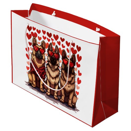Valentinstag German Shepherd Hogs Große Geschenktüte (Rückseite Schrägansicht)