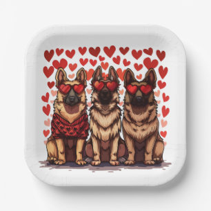 Valentinstag German Shepherd Hogs Pappteller