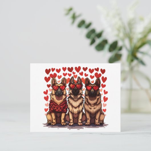 Valentinstag German Shepherd Hogs Postkarte (Stehend Vorderseite)