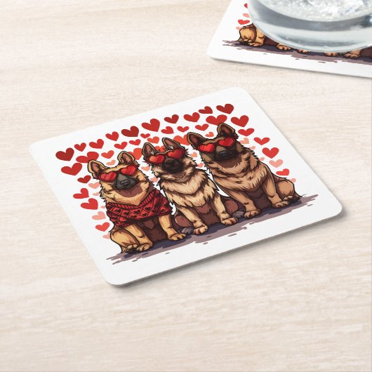 Valentinstag German Shepherd Hogs Rechteckiger Pappuntersetzer (angewinkelt)
