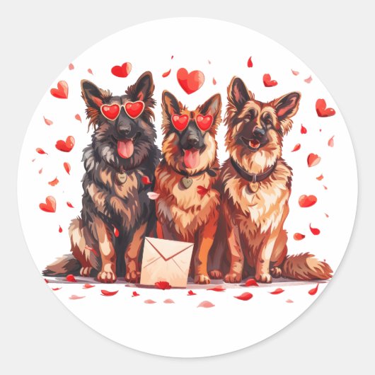Valentinstag German Shepherd Hogs Runder Aufkleber (Vorderseite)