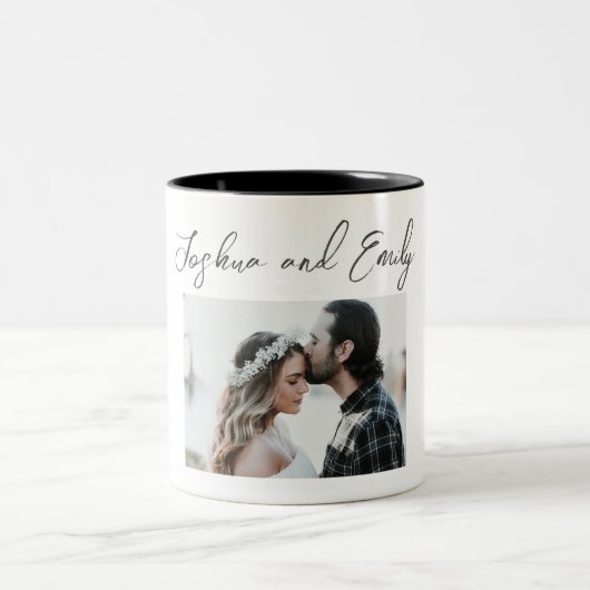 Valentinstag Geschenk Paar Foto Zweifarbige Tasse (Mittel)