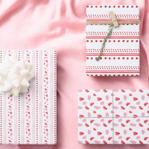 Valentinstag - Geschenke am rosa und roten Herzen Geschenkpapier Set