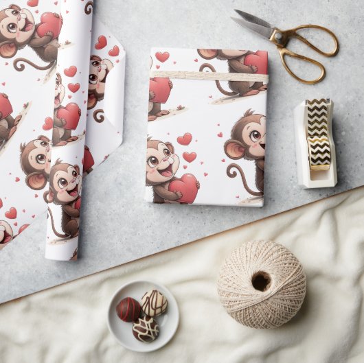 Valentinstag-Geschenkpapier-Affe Rote Herzen Geschenkpapier (Kunsthandwerk)